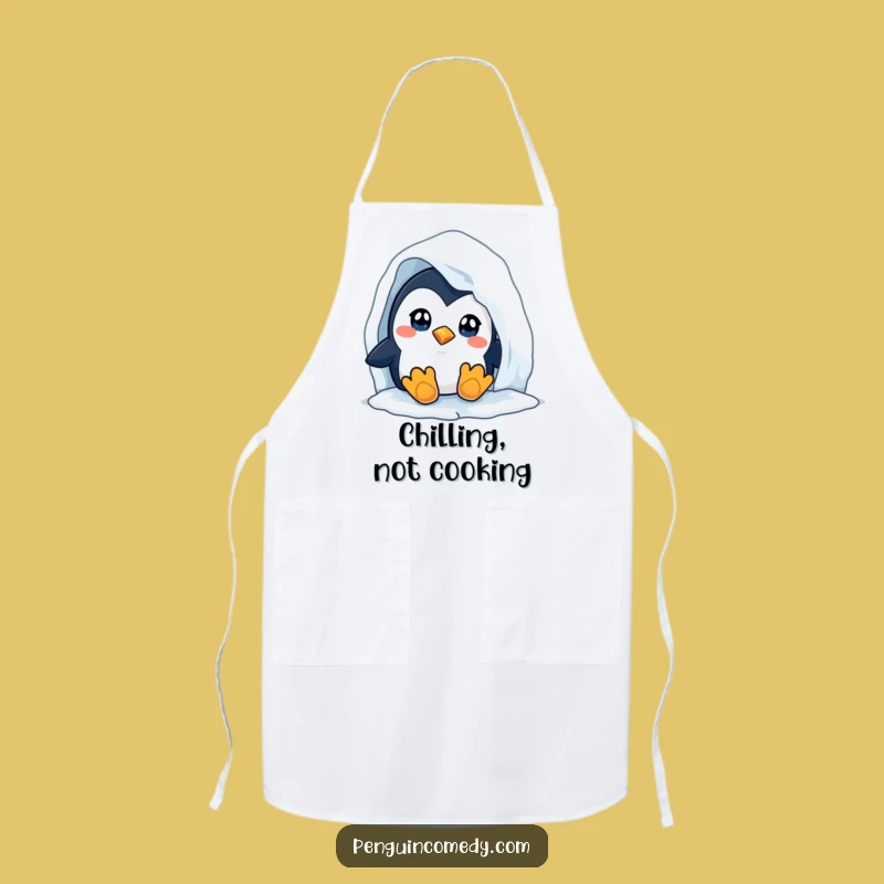 Funny Penguin Apron - Curious Chef Peeking, Kitchen Humor Gift Idea