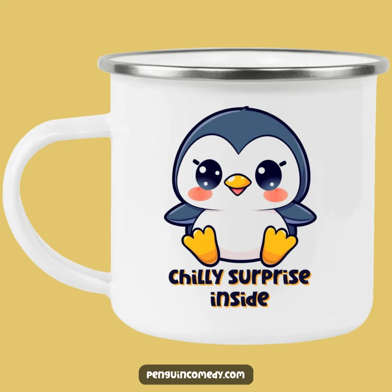 Funny Surprised Penguin Camping Mug - Durable and Hilarious Outdoor Gear Gift