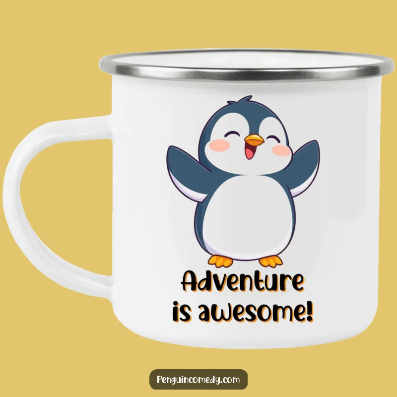 Funny Excited Penguin Flapping Camping Mug - Joyful Outdoor Sip