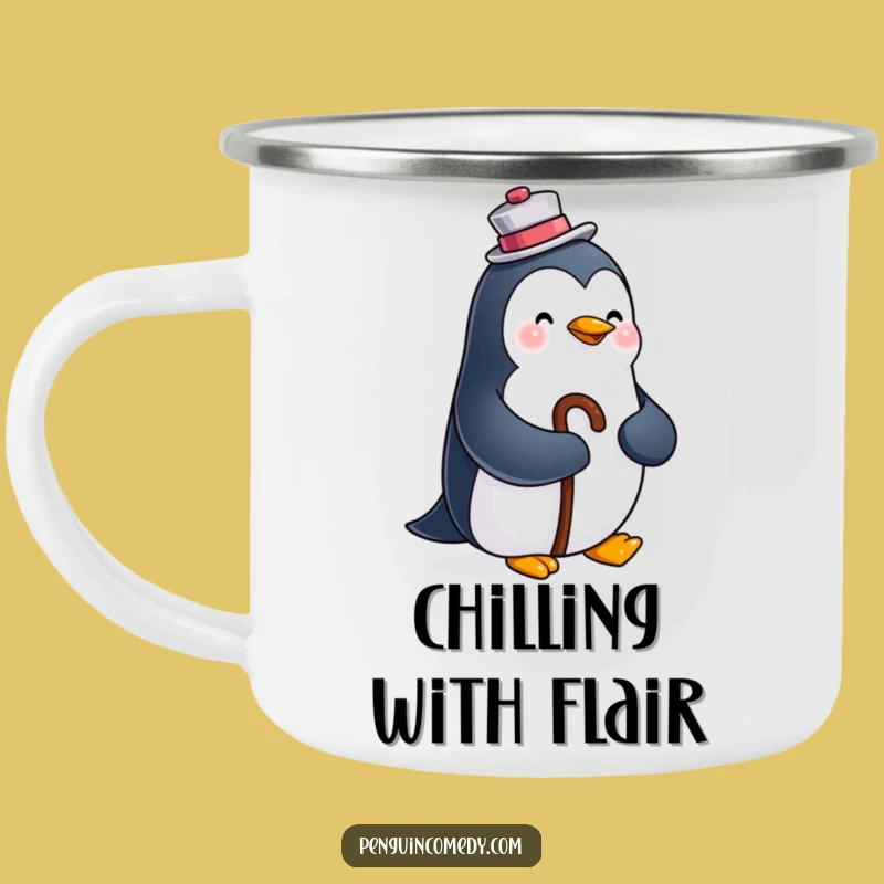 Funny Happy Penguin Camping Mug: Dapper Adventures, Hilarious Comfort