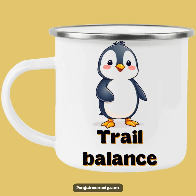 Funny Penguin Balance Enamel Camping Mug - Adventure with Stability!