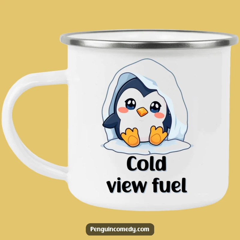 Funny Penguin Camping Mug - Curious Explorer's Warm Drink Holder, Outdoor Gift