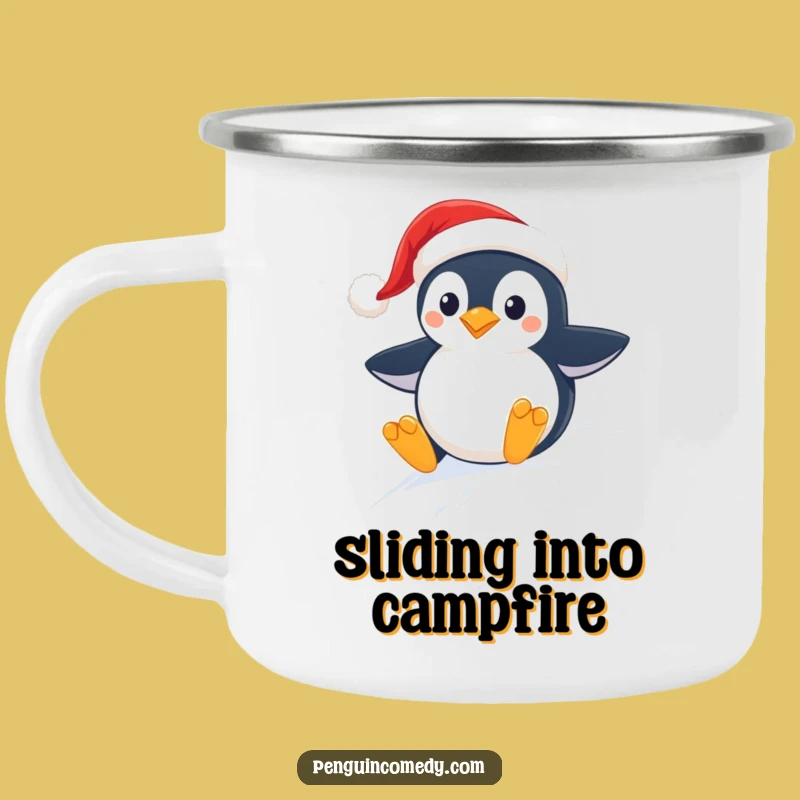 Funny Penguin Santa Hat Camping Mug: Outdoor Cheer, Perfect Adventurer's Gift!