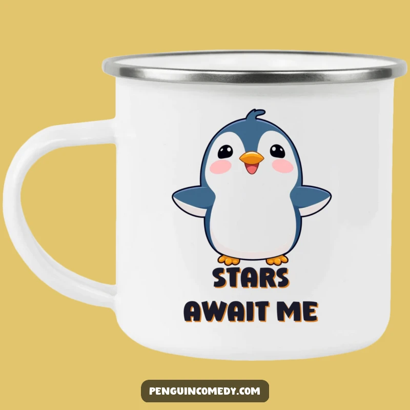 Funny Penguin Joyful Camping Mug: Outdoor Optimism, Adventure Gift!