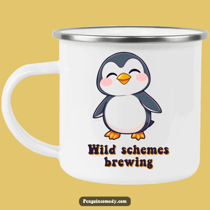 Funny Penguin Grin Enamel Camping Mug - Adventure and Mischief!