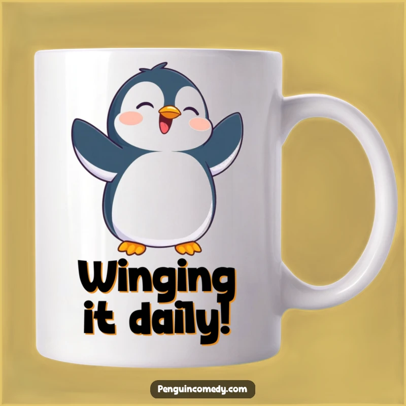 Funny Overjoyed Penguin Flapping Mug - Expressive Arctic Friend Gift