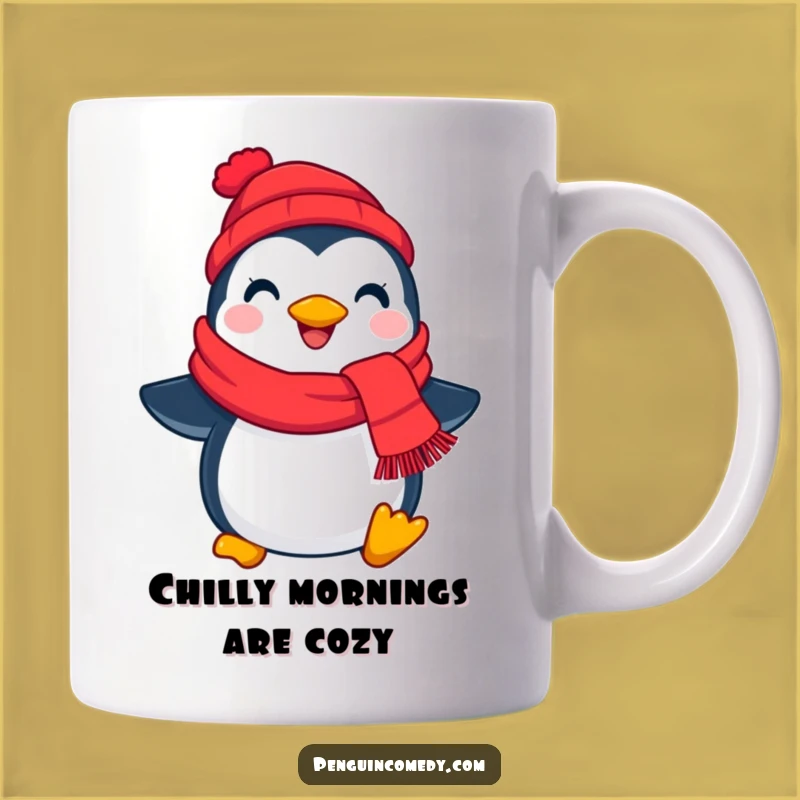Funny Penguin Scarf Mug: Cheerful Bird Friend, Perfect Winter Gift!