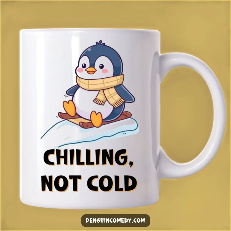 Funny Penguin Sledding Mug - Adorable Happy Penguin Slider Gift