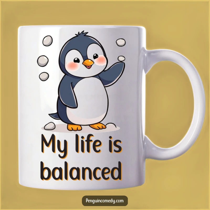 Funny Penguin Juggling Pebbles Mug - Hilarious Gift for Penguin Lovers!