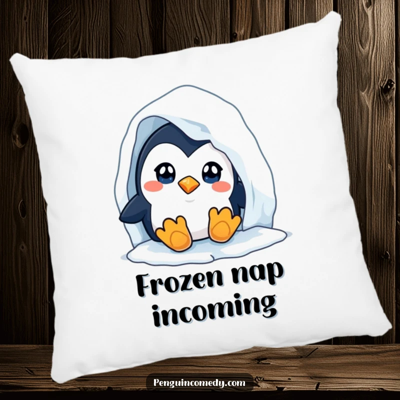 Funny Penguin Pillow: A soft, decorative pillow featuring a curious penguin peeking from an iceberg, bringing comfort and humor to any room.