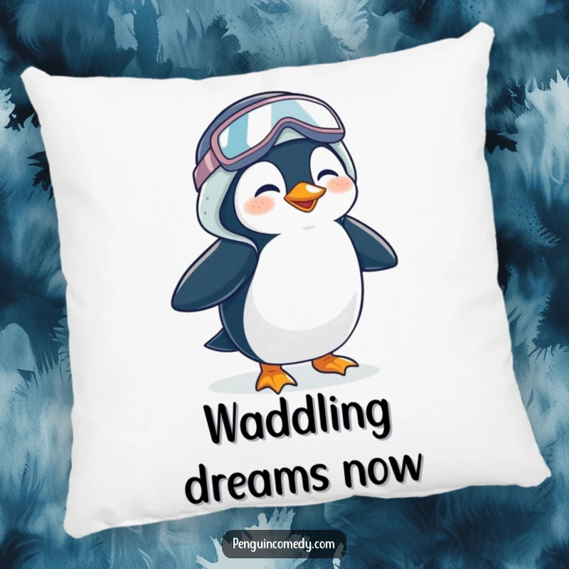 Funny Penguin Pillow: A soft pillow featuring a giggling penguin waddling in oversized galoshes, adding playful comfort and humor to any room.