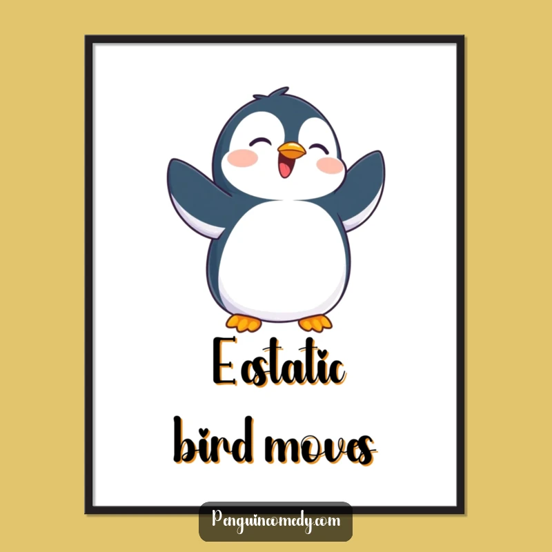 Funny Overjoyed Penguin Flapping Digital Art - Printable Joyful Decor