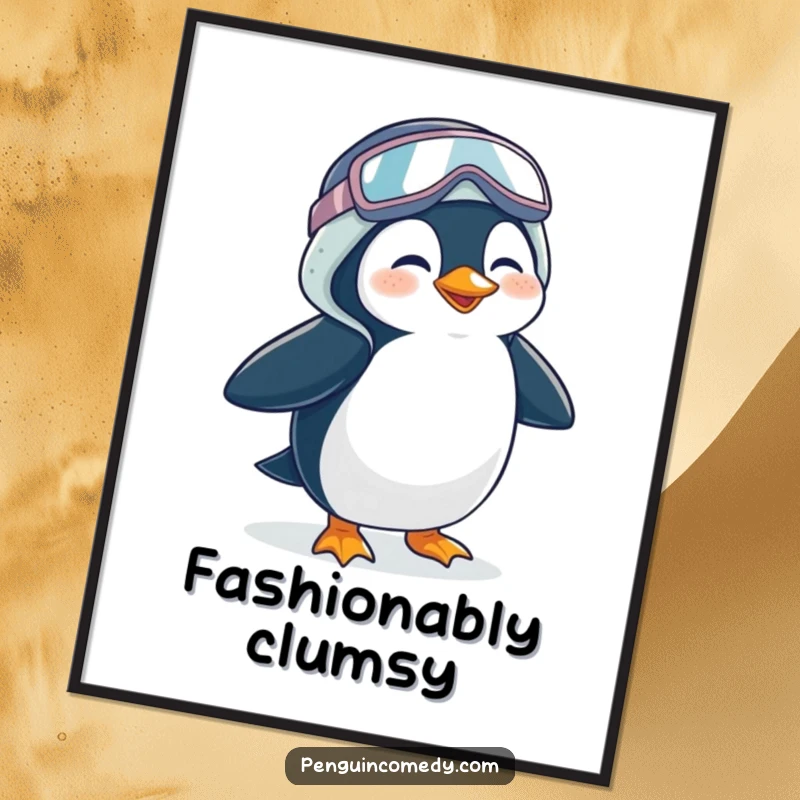Funny Penguin Digital Art Print: A downloadable artwork of a giggling penguin waddling in oversized galoshes, adding comical arctic vibes.