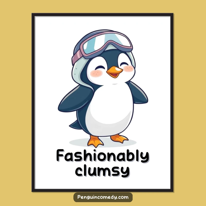 Funny Penguin Digital Art - Giggling Waddler Scene, Printable Decor Gift