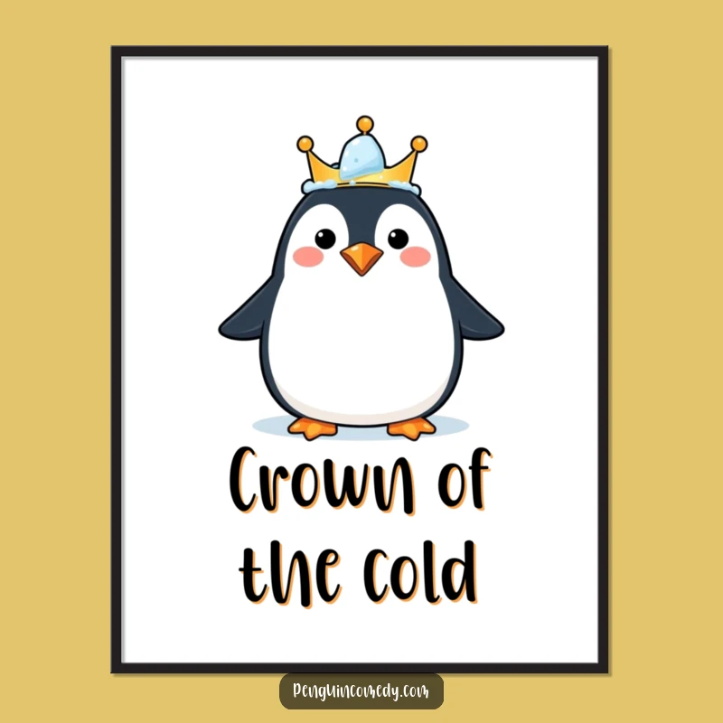 Funny Happy Penguin Crown Digital Art - Instant Joyful and Regal Print Gift