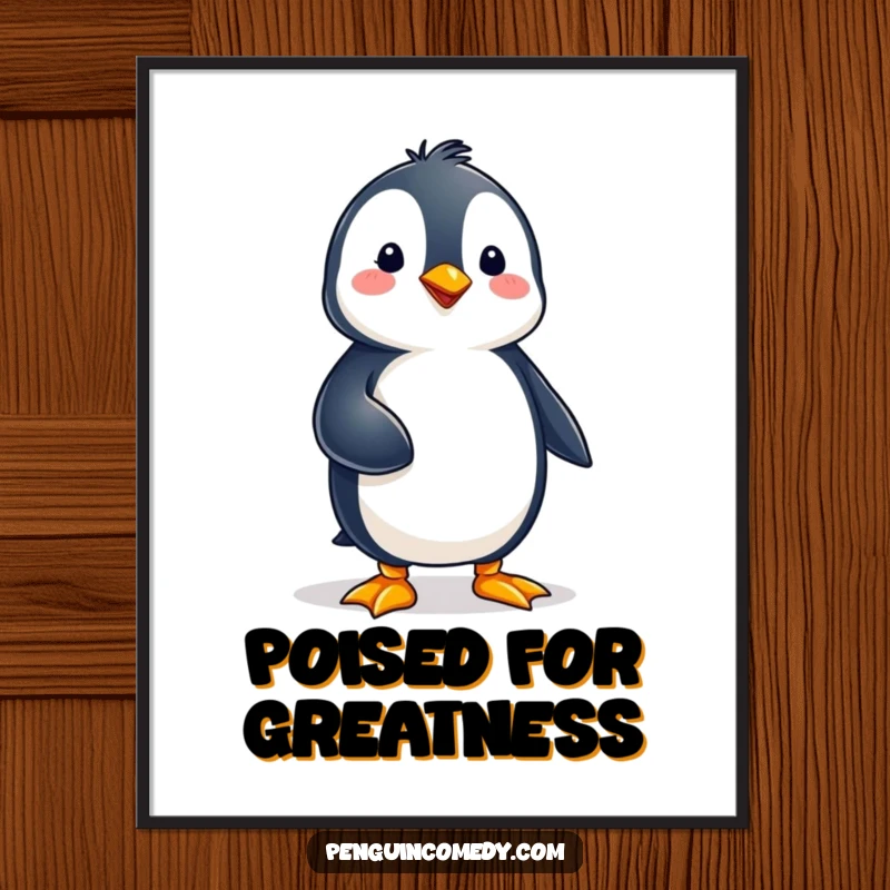 Funny penguin character in a state of perfect balance, elegantly standing on one foot, captured in this calming digital art.