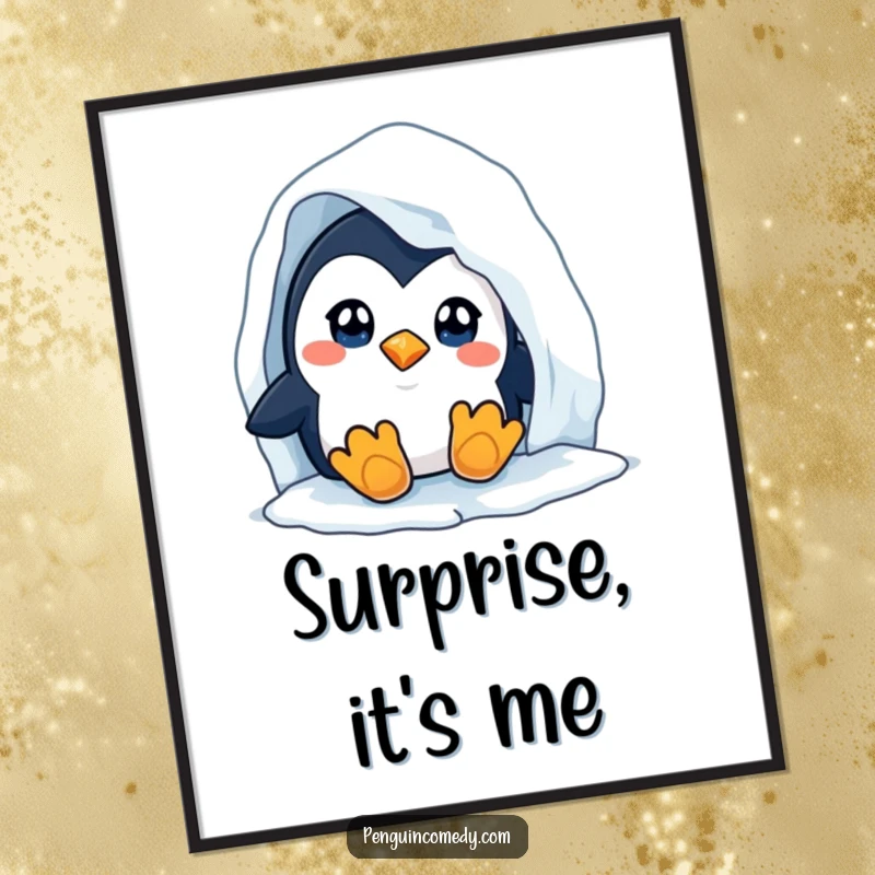 Funny Penguin Digital Art Print: A downloadable artwork of a curious penguin peeking from an iceberg, adding humorous arctic vibes.