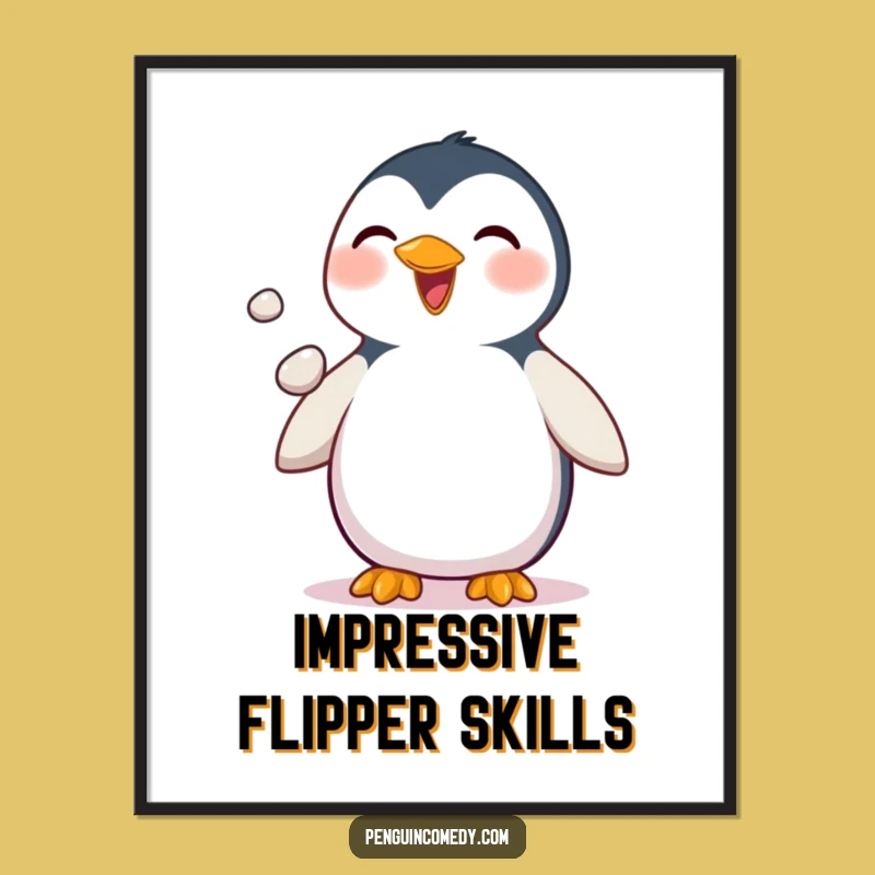 Funny Penguin Digital Art - Juggling Pebbles Scene, Printable Decor Gift