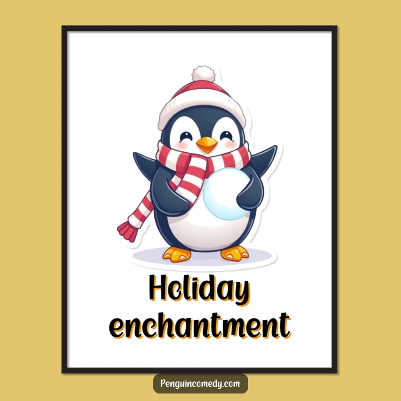 Funny Penguin Snowball Digital Art Print: Instant Winter Magic for Your Space