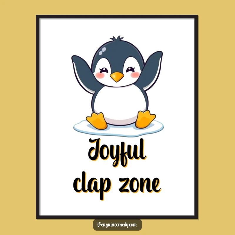 Funny Penguin Ice Clap Digital Print: Hilarious Penguin's Playful Joy Art