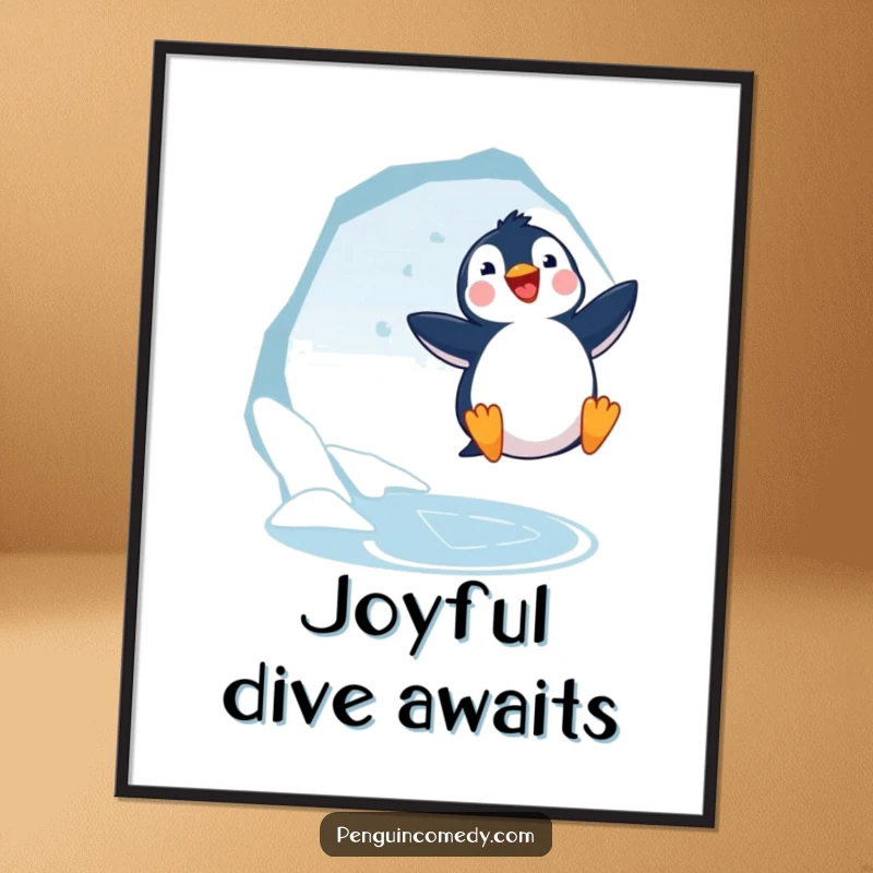 Funny Penguin Jumping Digital Art Print: A joyful penguin leaps, offering instant arctic charm and happiness.