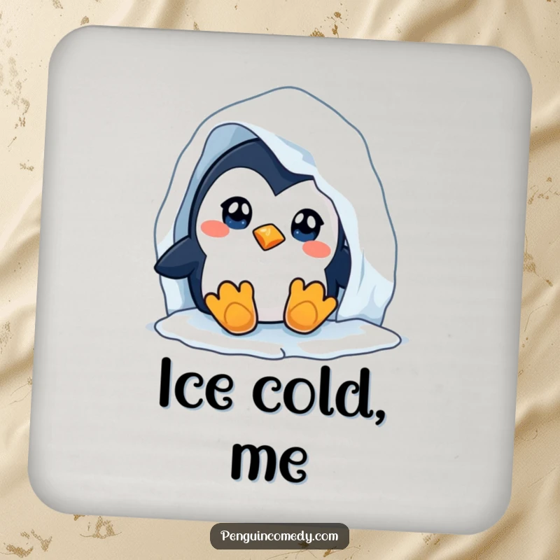Funny Penguin Coaster: A decorative coaster featuring a curious penguin peeking from an iceberg, protecting surfaces with arctic charm.