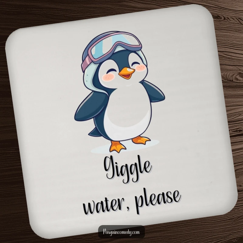 Funny Penguin Coaster: A decorative coaster featuring a giggling penguin waddling in oversized galoshes, protecting surfaces with humor.
