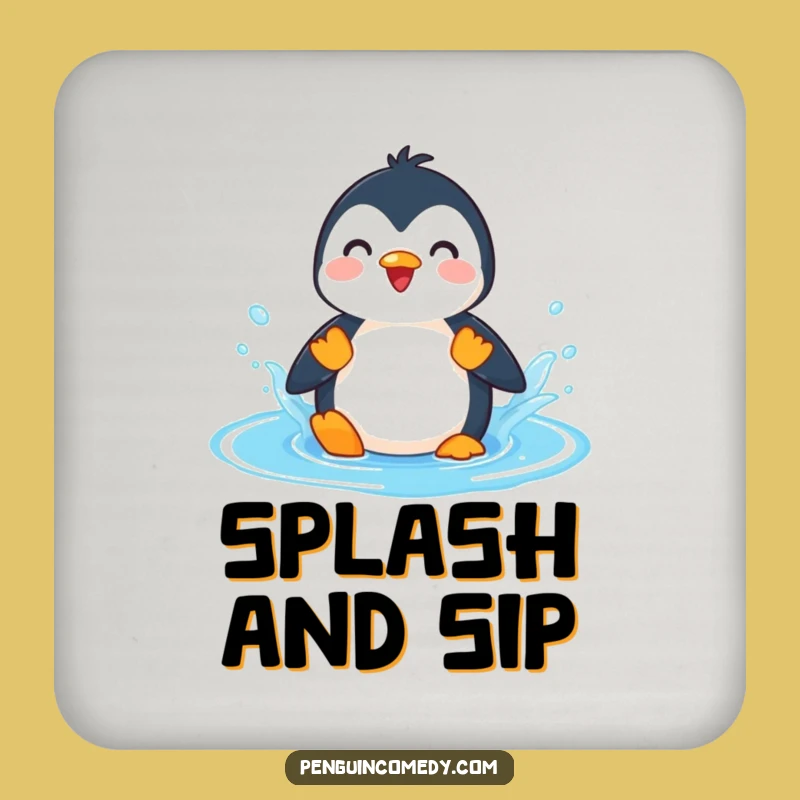 Funny Penguin Splashing Puddle Coaster - Hilarious Protection for Playful Tables