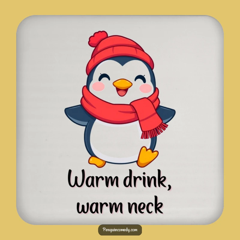 Funny Penguin Scarf Coaster: Protect Surfaces with Winter Cheer!