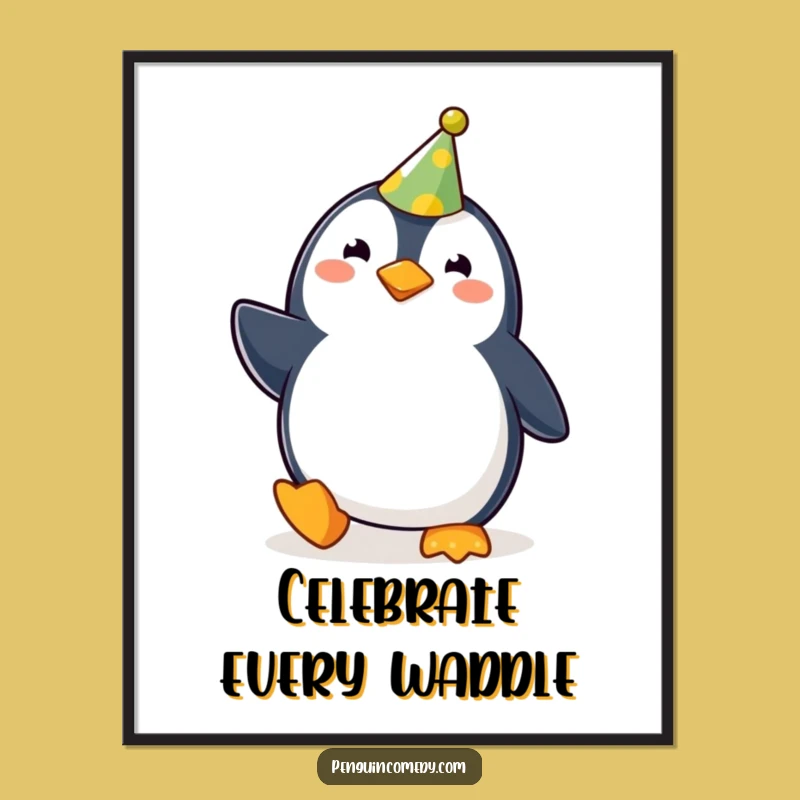 Funny Penguin Party Poster: Cute Waddler's Joy Captured in Hilarious Art