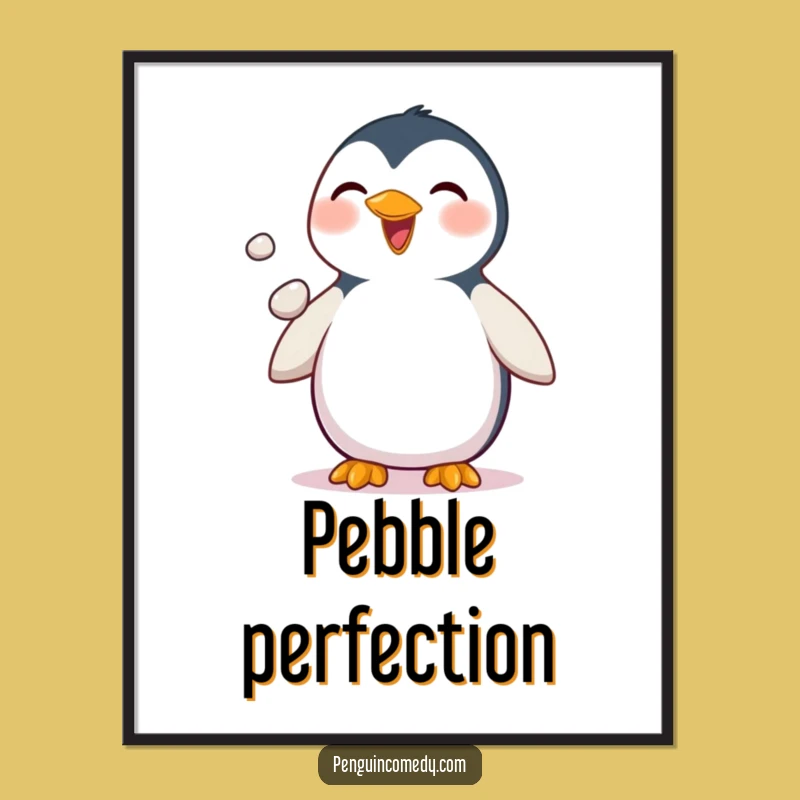 Funny Penguin Poster - Juggling Pebbles Art, Playful Arctic Decor Gift