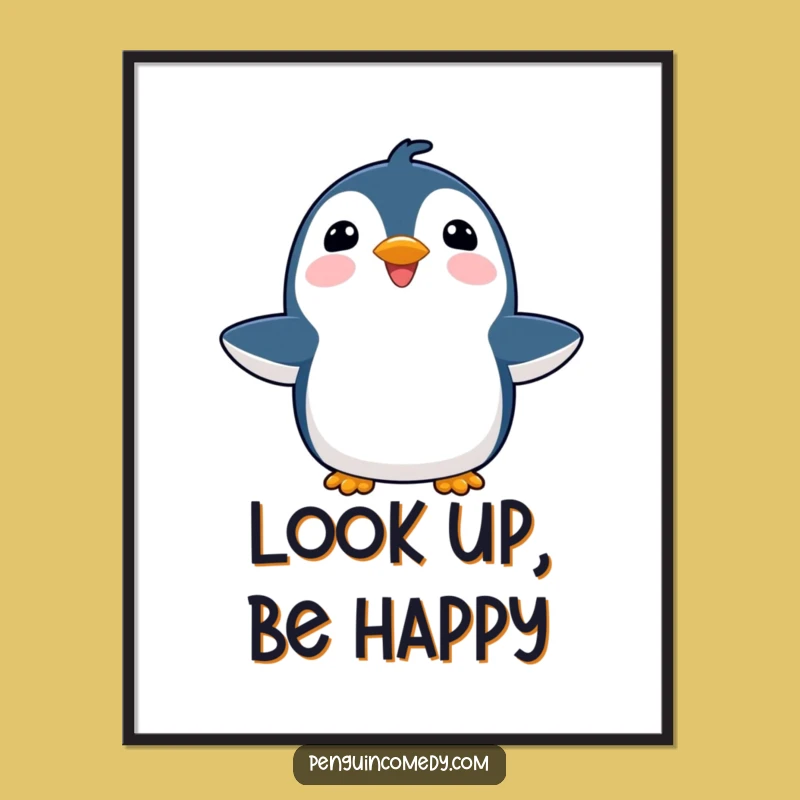 Funny Penguin Joyful Poster: Uplifting Bird Art Print, Perfect Decor!