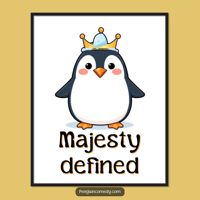 Funny Happy Penguin Crown Poster - Joyful Wall Art for Your Kingdom Gift