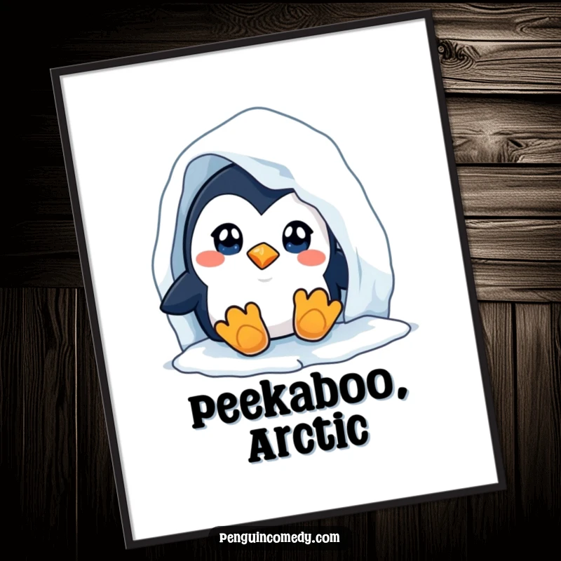 Funny Penguin Poster: An artistic depiction of a curious penguin peeking from an iceberg, adding a humorous and intriguing touch to wall decor.