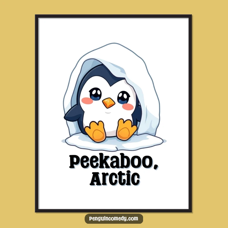 Funny Penguin Poster - Curious Arctic Scene Peeking Art, Quirky Decor Gift