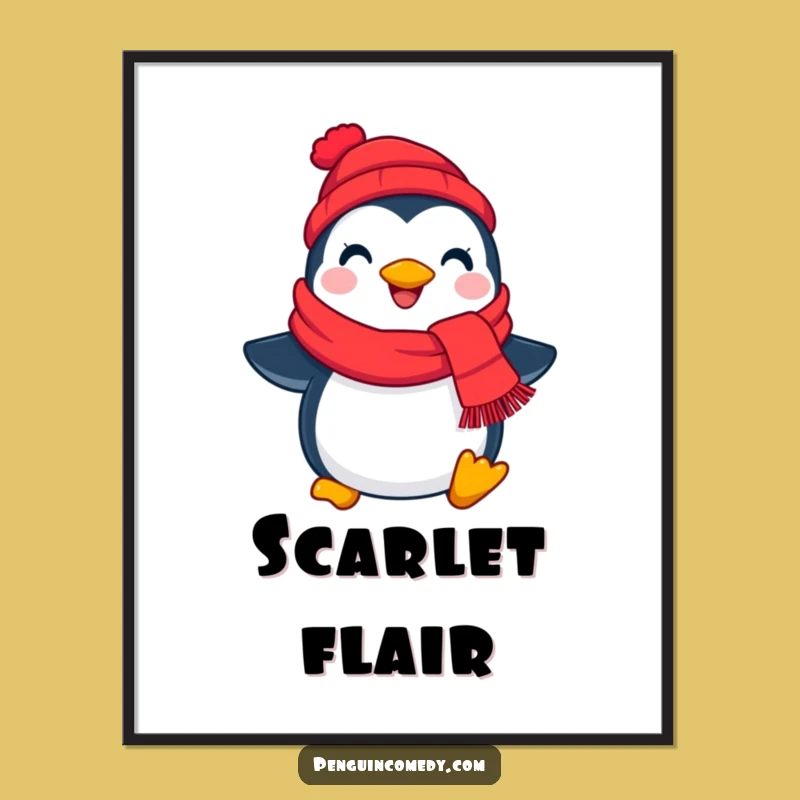 Funny Penguin Scarf Poster: Cheerful Winter Art Print, Perfect Decor!