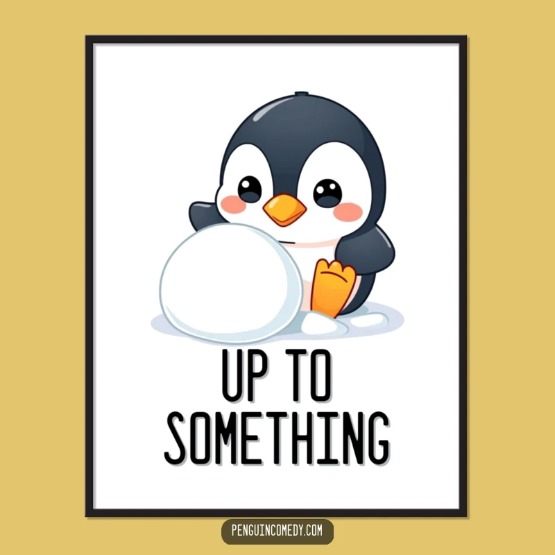 Funny Mischievous Penguin Poster - Playful Wall Art for Sneaky Fun Gift