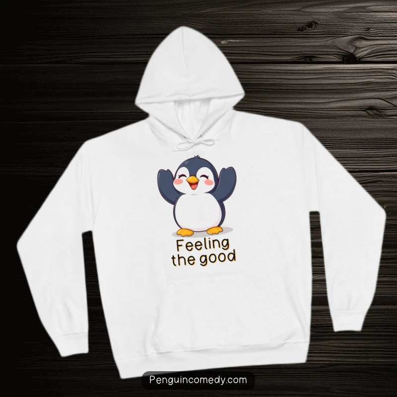 Funny Penguin Hoodie: A cheerful penguin flapping its wings in sheer delight, radiating happiness and energetic positivity in a cozy design.