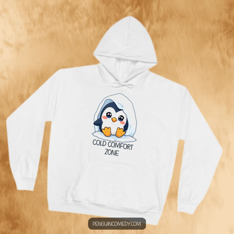 Funny Penguin Hoodie: A cozy hoodie featuring a wide-eyed, curious penguin peeking from behind an iceberg, perfect for winter fun.