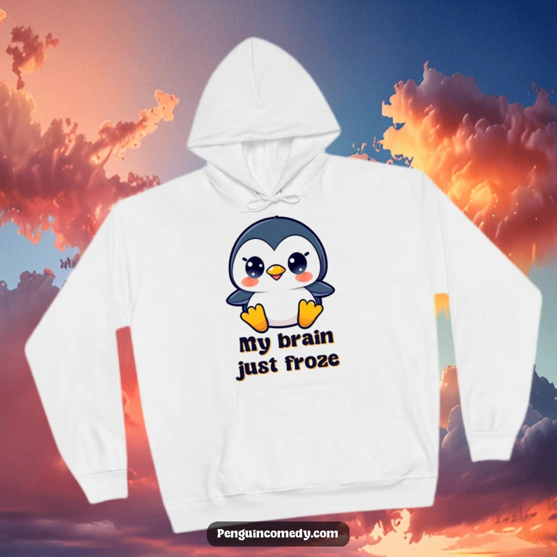 Funny hoodie with a surprised penguin graphic, offering warmth and humor, great for a gift.