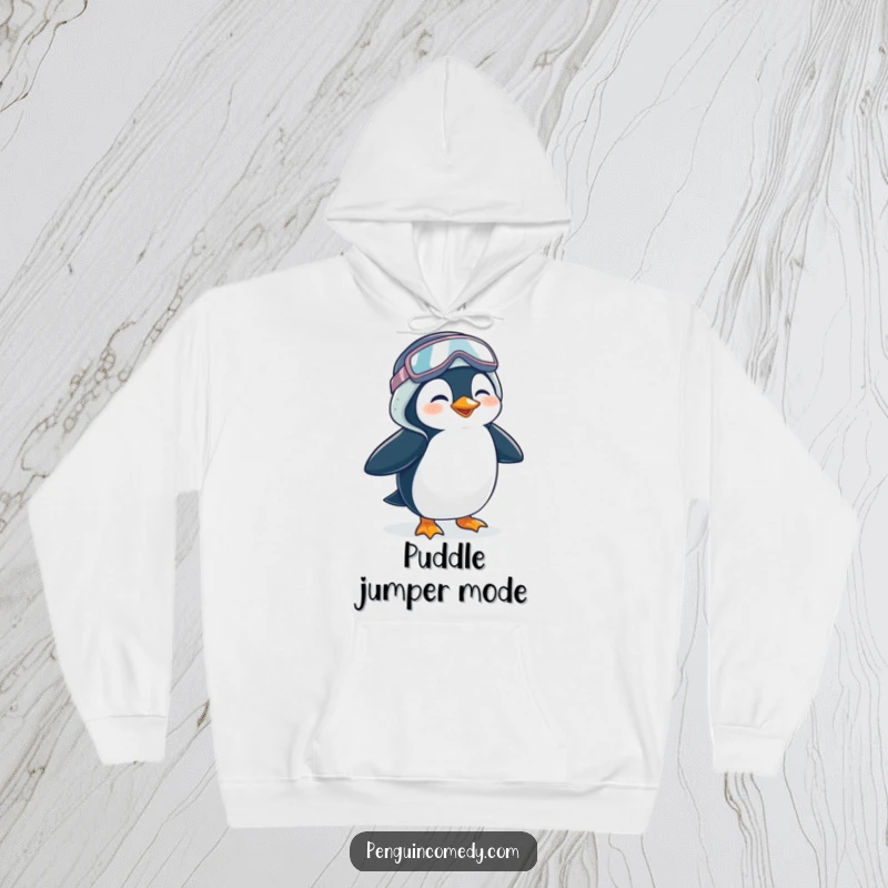 Funny Penguin Hoodie: A cozy hoodie featuring a giggling penguin waddling comically in oversized galoshes, bringing warmth and humor.