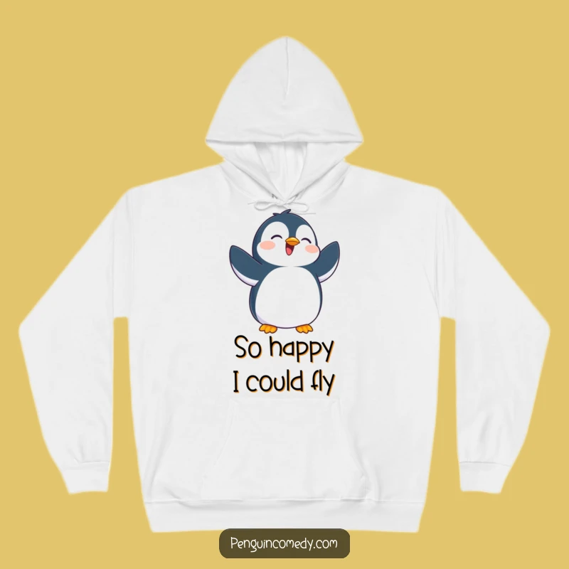 Funny Excited Penguin Flapping Hoodie - Cozy Joyful Sweatshirt