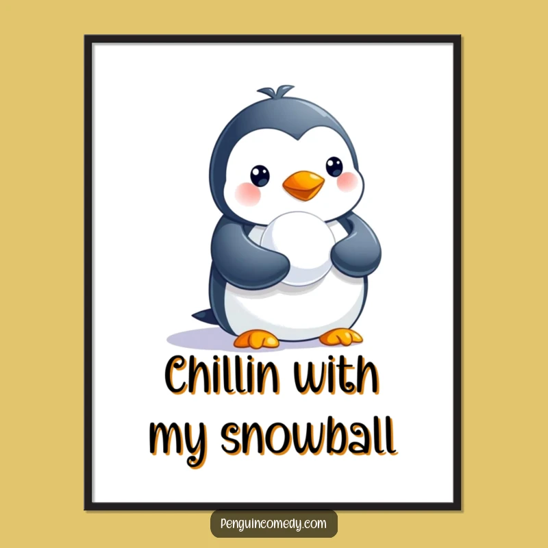 Funny Penguin Art Free Printable: Cute Snowball Downloadable Wall Decor