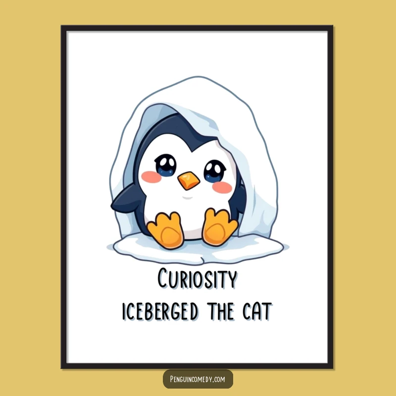 Free Printable Curious Penguin Wall Art - Funny Downloadable Iceberg Peek Decor for Any Room