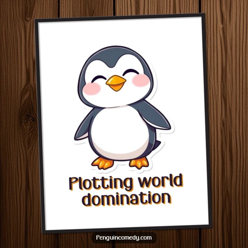 Funny free printable wall art, a penguin looking sideways with a sly, mischievous grin, adding humor to decor.