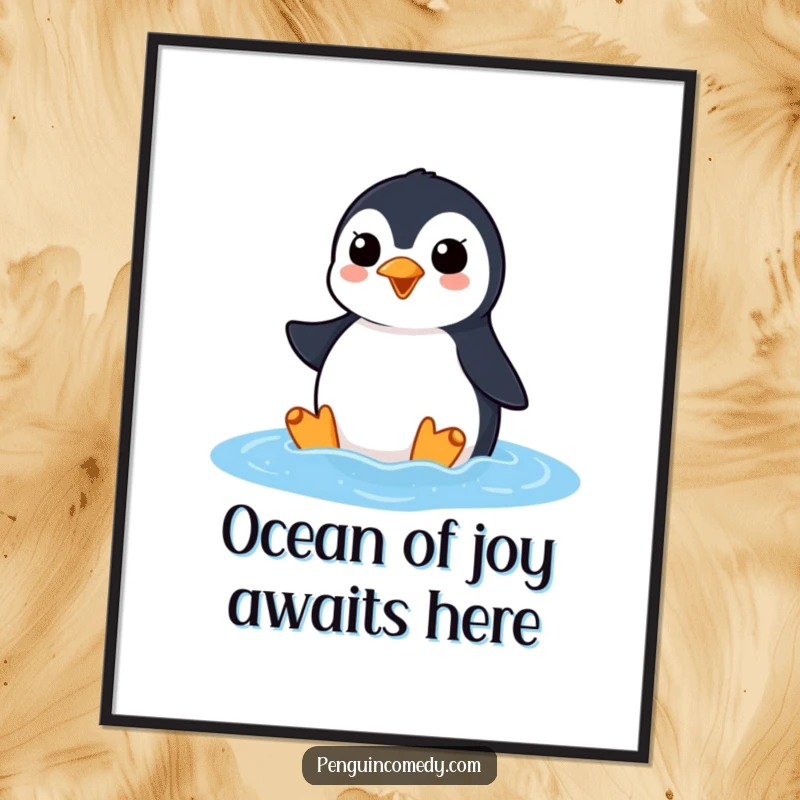 Funny Free Printable Wall Art: A penguin with an excited squawk surfacing triumphantly from the ocean.