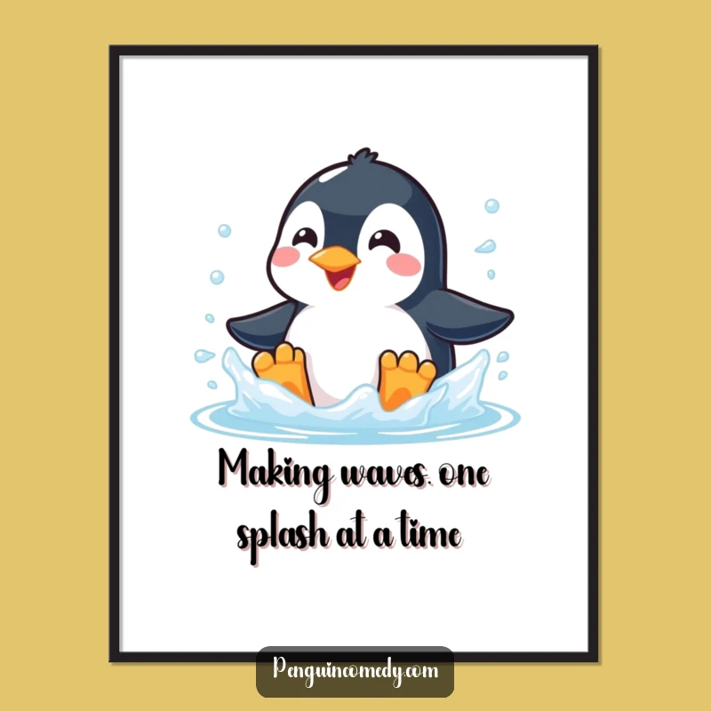 Funny Free Printable Wall Art: Penguin's Joyful Splash! Downloadable Art