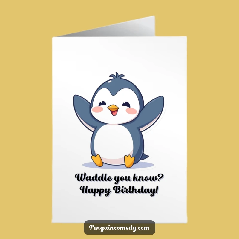 Free Printable Birthday Card: Excited Penguin Flap Downloadable Gift for Joy