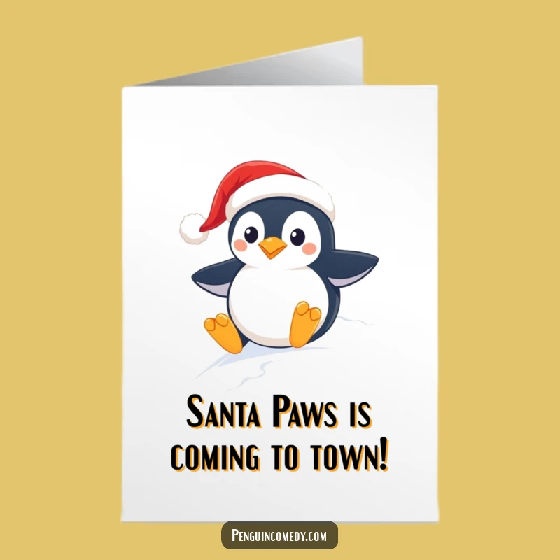 Free Printable Birthday Card: Funny Penguin Santa Sliding! Hilarious Downloadable Gift