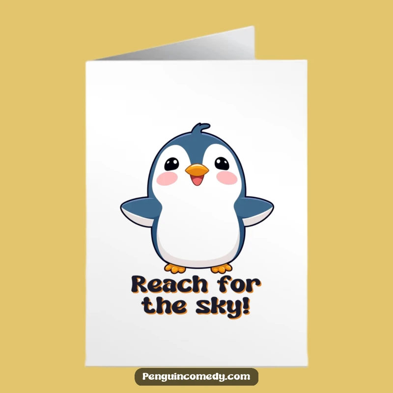 Free Printable Birthday Card: Joyful Penguin Looking Up, Uplifting Downloadable Gift